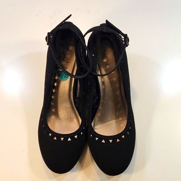 NICOLE NUBUCK FAUX SUEDE WOMEN"S ROUND TOE WEDGE HEEL SHOE - Picture 2 of 14